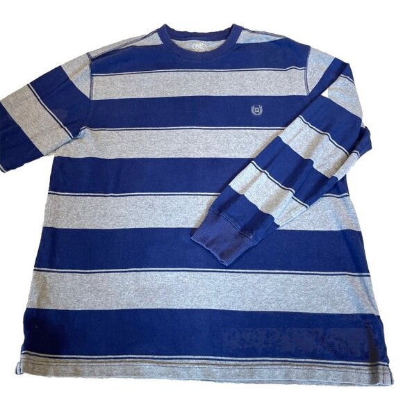 Chaps Striped Pullover Shirt Mens Large Navy 100% Cotton Crewneck Long Sleeve - Picture 1 of 6